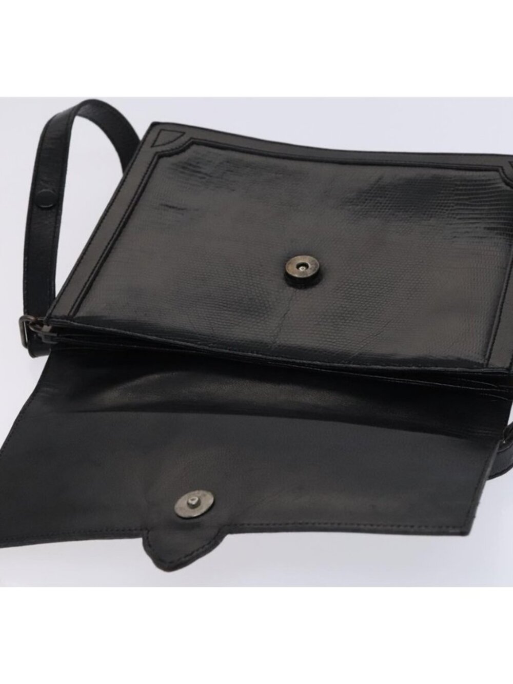 Authentic SAINT LAURENT Shoulder Bag Leather Embossed Black - Picture 6 of 16
